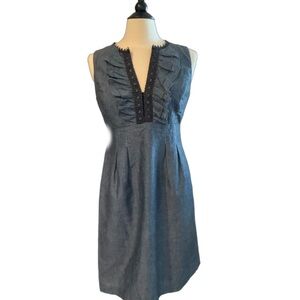 Nine West Dark Chambray Pleated Dress Unique Intricate Design EUC